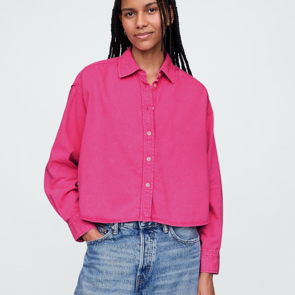 Gap UltraSoft Denim Crop Big Shirt Pink